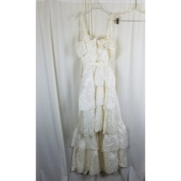 Vtg NWT 70s Tiered Ruffled Lace Short Maxi Dress Victorian Cream Diamonds Run 5 - Picture 3 of 10